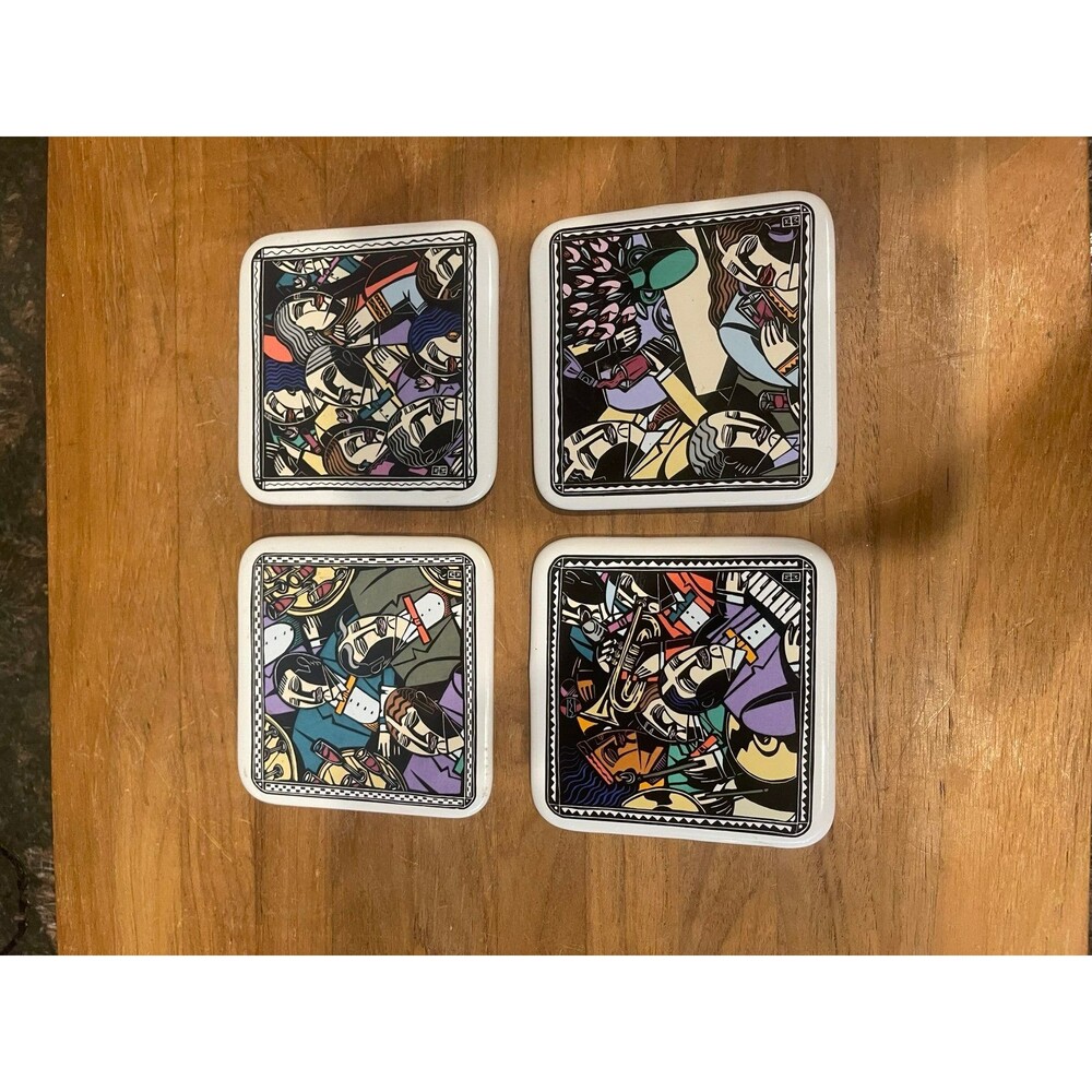 4 Abstract Cubist Art Ceramic Coasters